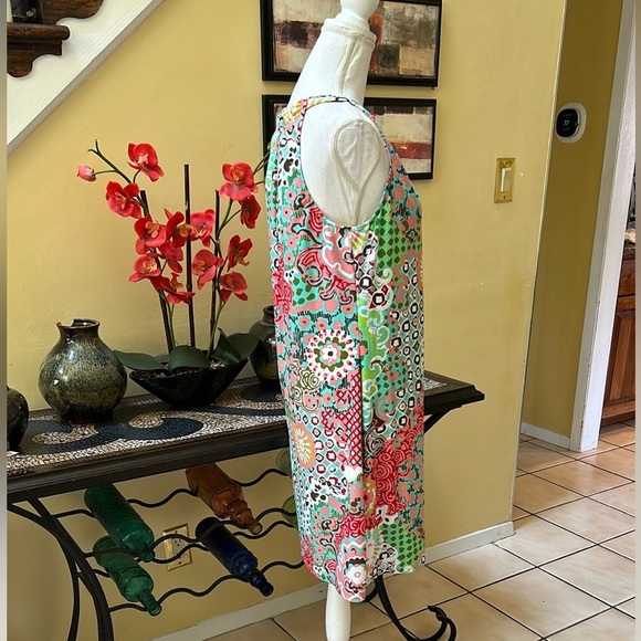 Jude Connally Abstract Medallion Print Coral Green Sz 14 Sheath Mini Dress USA - Picture 6 of 15